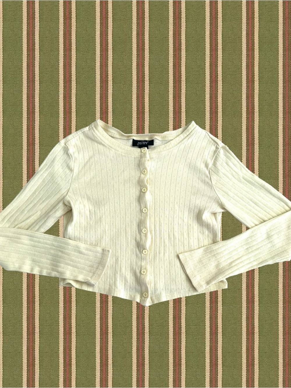 Pointelle Button-Front Long Sleeve Top - Butter Yellow